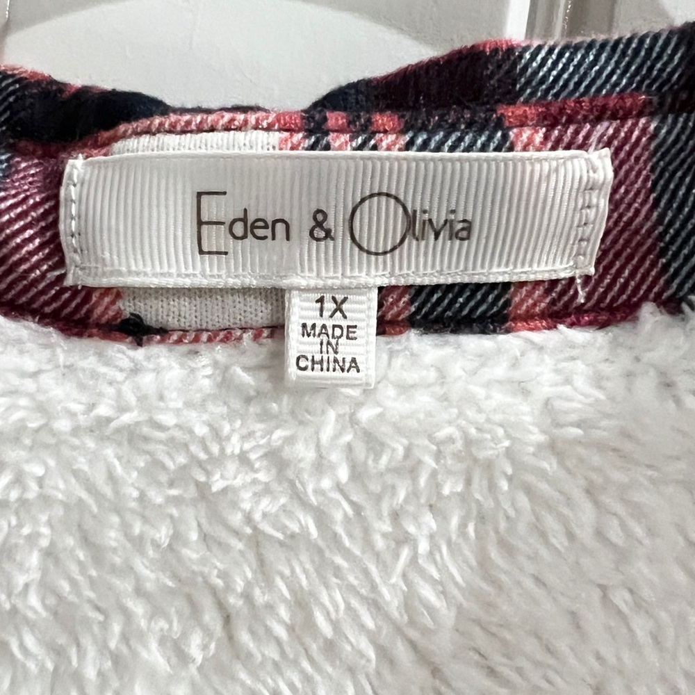 Eden & Olivia Plaid Button Down Shirt with Faux Sherpa Lining, Size 1X, SO SOFT! - Picture 5 of 8